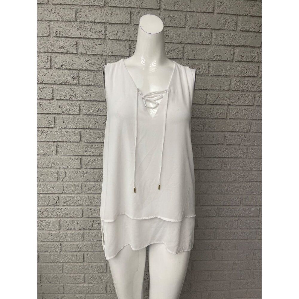 Michael Kors Women White Sleeveless Mixed Media Layered Top Size M